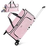 Lekespring Kleidersack mit Rollen, Reisetasche mit Rollen, Umwandelbare Kleider Duffel Tasche mit Schuhfach, Rollender Garment Duffel Bag mit abnehmbarem Trolley System, 47L (Rosa)