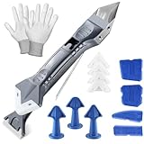 Mihutu Silikonentferner & Silikon Fugenwerkzeug, 5 in 1 Fugenkratzer Silikon Caulking Werkzeug Kit mit Silikon Fugenwerkzeug + 4 Pcs Fugenglätter 5 Silikonpads 3 Dichtungsdüse