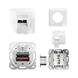 ProfiPatch Netzwerkdose LAN Dose Cat6A 500MHz Unterputz 2X RJ45 Port Anschluss Oben/unten POE CAT7,CAT6A,CAT6,CAT5 geschirmt weiß