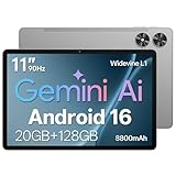 Tablet 11 Zoll mit Hülle, Android 16 System mit Gemini AI, 20GB RAM + 128GB ROM (erweiterbar auf 1TB), 90Hz Display, Unisoc T7250 Octa Core, 13MP + 8MP Kamera, Face ID, Widevine L1, 8800mAh, GPS