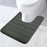 MI CASA WC Vorleger mit Ausschnitt Memory Foam Badematte rutschfest Toilettenteppich Badezimmerteppich Badvorleger Saugfähige Badezimmer Fußmatte, Schnelltrocknend, WC Teppich Grau 50x60cm