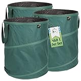 TTL Garden 3x 160L Premium Pop Up Gartensack - 220gsm 600D Oxford 3er Set 160 Liter Gartenabfallsack faltbar extra stabil - Laubsack Sack & Behälter Grünschnitt Garten Abfall selbstaufstellend