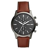 Fossil Townsman uhr für Herren, Chronographenwerk mit Edelstahl- oder Lederarmband, Braun, 44MM