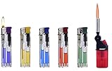5X Piezo Einweg Feuerzeug mit Gasbehälter transparent, Gasfeuerzeug Normale Flamme + 1x (Konsumany® Stab- Stumfeuerzeug 12,5 cm Lang)