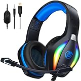 Fachixy FC100 Gaming Headset für PS4, PS5, PC, Xbox, Nintendo Switch, Gaming Kopfhörer mit Kabel und RGB Licht, Stereo Surround Kopfhörer mit Mikrofon, Noise Cancelling Gamer Headphones - BLAU