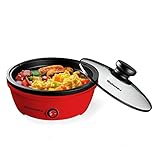 Elite Gourmet EGL-6101 Persönliche Bratpfanne, elektrisch, schnelles Aufheizen, 650 W, antihaftbeschichtet, mit Deckel aus gehärtetem Glas, rot