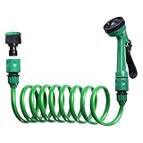 Spulen-Gartenschlauch,15m,Spiralschlauch,einziehbarer lockiger Wasserschlauch,Haushaltsfederschlauch, Gießpistole,Teleskopschlauch,Gemüse und Autowaschpistole, Gartenschlauch 5 Funktionsdüse