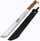 KOSxBO® stabile Machete ca. 570mm mit Scheide - Holzgriff - Arbeitsmachete - Buschmesser - Messer mit Scheide - Trainingsmesser - scharfe Macheten - Outdoor - Survival - Camping, braun silber, schwarz