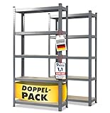 casa pura Schwerlastregal, 2er Set, Kellerregal, Lagerregal, 30 x 75 x 150 cm, Regal mit Stahlgestell, jeweils bis 600 kg belastbar, 5 verstellbare Ablagen, grau