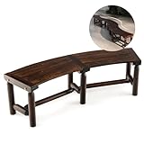 GOPLUS Gartenbank Holz, 2 Sitzer Sitzbank Outdoor, Holzbank wetterfest, gebogen, Parkbank ohne Rücklehne, bis zu 322kg belastbar, Bank Garten Terrasse Balkon, 139 x 36 x 41cm (1, Braun)