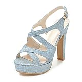 ZYOONG Pretty Damen Sandalen mit hohem Absatz, Peep-Toe, Plateau-Pump, Knöchel, überkreuzte Riemen, Kleid mit Absatz (Farbe: Blau, Größe: 38)