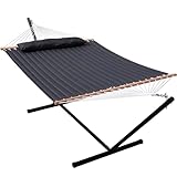 Lazy Daze Gesteppte Stoff-Hängematte mit 3,6 m Ständer, Doppel-Hängematte für 2 Personen mit Kissen für den Außenbereich, Terrasse, Garten, Hinterhof, 204 kg Kapazität, Grau