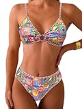 Fanuerg Triangel-Bikini-Set für Damen, O-Ring, Zweiteiliger Badeanzug, Blumendruck, frecher Badeanzug, Obstdruck, Medium