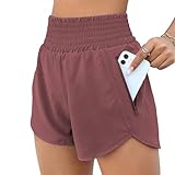 Sport-Shorts für Damen, hohe Taille, Laufshorts, Fitnessstudio, Yoga, Workout, kurz, lässig, bequem, Sport-Shorts mit Taschen 2025, mauve, M