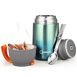 DUNSOO Thermobehälter für Essen 650ml | Wärmebehälter für Speisen Edelstahl mit Faltbaren Löffel | Thermo Lunchbox Ideal für die Aufbewahrung von Suppen, Brei, Eiscreme und Joghurt. (Grün)