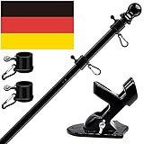 HORSE SECRET Schwarz Fahnenmast aus Aluminium Silber mit 180cm Fahnenmasthalter aus Edelstahl, Edelstahl Fahnenstange kit mit Halterung mit Drehbaren Ringen/inkl 150 * 90cm Deutsche Flagge