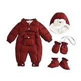 Generisch Baby Winteroverall Jungen Winddichte Warme Skianzug Mädchen Fleece Dicke Schneeoverall Stylisches Schneeanzug mit Fellkragen Kapuze