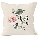 MoonWorks® Kissen-Bezug Beste Oma Geschenk Watercolor Kissen-Hülle Deko-Kissen Baumwolle Natur Unisize
