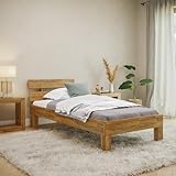skølm Floki Massivholzbett 90x200 cm aus Eiche - hochwertiges Bettgestell - Bettrahmen mit Bettkopf - Holzbett in Natur geölt - Einzelbett 90x200 cm - Futonbett