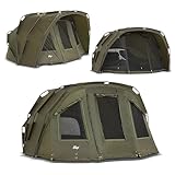 Lucx Tiger Bivvy Angelzelt für 2-3 Personen - wasserdichtes Karpfenzelt mit herausnehmbarer Bodenplane, One-Pole-System & 10.000 mm Wassersäule - Carp Dome Zelt Campingzelt
