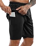 Livonmone Shorts Herren Sommer Sport 2 in 1 Kurze Hosen Schnell Trocknend Laufshorts Fitness Joggen Traininghose Running Sporthose mit Taschen (L, A Schwarz)