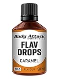 Body Attack Flav Drops®, 50 ml, Caramel, Aromatropfen für Lebensmittel, zuckerfreie Flavour Drops ohne Kalorien, vegan & Qualität Made in Germany