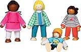goki 51463 - Hochwertige Biegepuppen Interkulturelle Familie - Puppenset mit 4 Puppen: Mama, Papa, 2 Kinder aus Holz - Bewegliche Figuren für Puppenhäuser