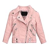 SXSHUN Lederjacke Kinder Mädchen Jacke PU Motorrad Bikerjacke Übergangsjacke Frühling und Herbst , Rosa, 134-140(Größenetikett:140