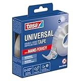 tesa Universal Nano Tape - transparentes, doppelseitiges Klebeband - leicht wiederablösbar und wiederverwendbar - wetterfest, für In- und Outdoor - 1 Rolle - 3 m x 30 mm