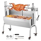 VEVOR Lammgrill, Spanferkelgrill, Spießbratengrill, 90 kg rollbarer BBQ-Holzkohle-Spießgrill für Schwein, Lamm, Ziege, elektrischer 52-W-Motor, Edelstahl-Drehspießröster mit Windschutzscheibe