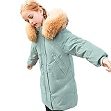 amropi Mantel Mädchen Daunenjacken mit Fell Kapuze Lang Winterjacke Wintermantel Grün,7-8 Jahre