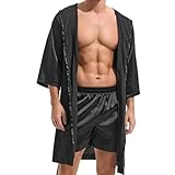 Amy Coulee Herren Satin Robe Bademantel Leicht Nachtwäsche Pyjama für Männer (Schwarz, L)
