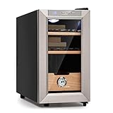 Klarstein EL Presidente Zigarren Humidor - thermoelektrischer Humidor Schrank mit Glastür, Humidor Befeuchter mit Einschüben aus Zedernholz, Hygrometer, LED-Innenbeleuchtung, 23 Liter, Silber