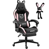 Dowinx Gaming Stuhl - Süße Katze Edition - Ergonomischer Computerstuhl mit Hoher Rückenlehne und Lendenwirbelstütze, PU-Leder, Fußstütze, Schwarz