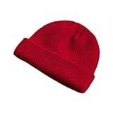 Winter Mützen Mützen für Damen Herren, einfarbig, niedliche klobige Mützen, gestrickte, superweiche, Dehnbare, warme Wintermütze Cap Rot Blau (Red, One Size)