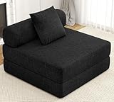 DURASPACE 99.5cm Klappsofa, Faltbare Matratze, Futon, umbaubarer Schlafsessel für Wohnzimmer/Gästezimmer/Heimbüro/Wohnung (Chenille-Schwarz)