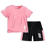 Tilozs Kinder Trainingsanzug Jungen Mädchen Set 2-Teilig Jogginganzug Sommer Schnelltrockend Sportanzug, Rosa, 134-140(Herstellergröße:140)