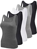 BQTQ 5 Stück Unterhemd Damen Tank Top mit Quadratischem Ausschnitt, Elastische Tank Tops Camisole Crop Top Stretch Untershirt Ärmellos, Schwarz, Weiß, Grau, Dunkelgrau, M