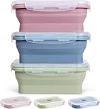 Hooolee® 3 Stück Silikon Faltbare Brotdose, 800ml Frischhaltedosen mit Deckel Bento Box Faltbare Frischhaltedosen Behälter für Mikrowelle, Kühl- und Gefrierschrank, Lunchbox