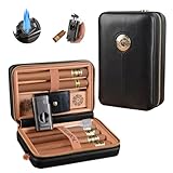 Volenx Humidor, Reise Humidor Zigarren aus Leder, Tragbarer Zigarrenetui mit Feuerzeug, Zigarren Zubehör Set für Hält Bis zu 6 Zigarren, Tolle Geschenke für Männer (Keine Zigarre)