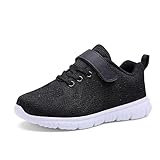 Qciplr Turnschuhe Jungen Mädchen Sportschuhe Laufschuhe Mesh Atmungsaktiv Hallenschuhe Tennisschuhe Leicht Outdoor Fitness Sneaker Schwarz 34EU