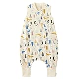 Duomiaomiao Schlafsack mit füßen, Sommerschlafsack mit füßen,100% Musselin Schlafsack Baby,Sommerschlafsack Baby 0.5 tog mit Doppelreißverschluss, schweißableitend und atmungsaktiv
