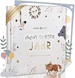 Lebenskompass Babyalbum Mein erstes Jahr 'PURE' mit über 75 Stickern & Spruchkarte EXTRA - Ein Baby Buch zum Eintragen - Das Babytagebuch & Erinnerungsbuch für Mädchen & Jungen