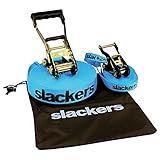 Slackers USA Slackline Classic 15m, Set mit zusätzlicher Teaching Line, Handlauf zum leichten Erlernen, Ratschenschutz, Anleitung, Tasche, ideal für Kinder und Familie, 980010