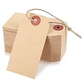 Nogeqi 100 Stück Kraftpapier Preisschilder Braun, 7 x 3,5 Cm Geschenkanhänger zum Beschriften, Preisetiketten Preisschilder Flohmarkt mit Baumwollschnur Hängeetiketten für Geschenke, Kleidung