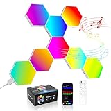 MeRGBW-Home 8 Pcs Hexagon LED Panels, Sechseck Gaming Deko LED Wandleuchte, Musik Sync, APP-Kontrolle, Fernbedienungen, Sechseck Waben Wall Lights Gaming Zubehör Hexa Lampe Smart Zuhause Wand Deko
