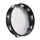 Holz Tamburin Leichtes Holz Tambourin Reflektierender Drum Head Doppelreihe Metall -Becken Leicht für die Gesangspartys Kircheanbetung zu Spielen (10-Zoll)