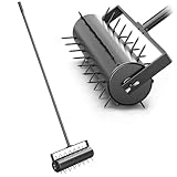 JAOGAUS Aerifizierer für Rasen, Walzentyp Rasenbelüfter, Hand Rasenlüfter mit Stiel & 5cm Nägeln & Spritzschutz, Rasenrolle Handvertikutierer für Höfe und Rasenflächen im Garten- Garten Handwerkzeuge