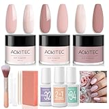 Aokitec 12 Stück Dipping Powder Nails Set Starter Kit, 3 Farben Helles Nude Rosa Dip Powder Nail Set mit 3 Stück Dip Liquid, Acryl Dip Nagelset für Nail Art, Nägel Selber Machen Set