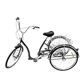 AOAPUMM 26 Zoll 6 Gang 3 Räder Adult Fahrrad, erwachsenendreirad Mit Einkaufskorb, Dreirad für Erwachsene, Gang höhenverstellbar Cruiser (Schwarz)